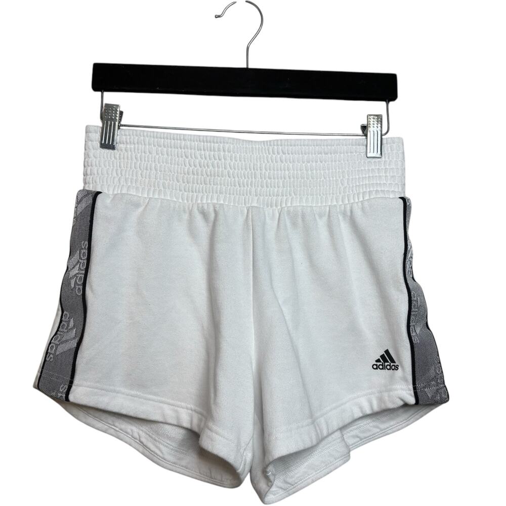 Adidas white and gray high waist elastic band running shorts women's size small